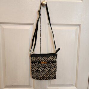 Tommy Hilfiger Black and Tan Monogram crossbody purse